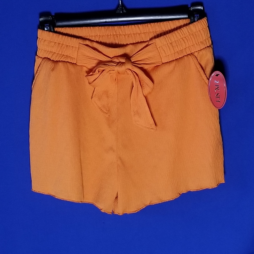 Hot Kiss Women’s Shorts – Orange, Elastic Waistband With Front Tie Front Pockets